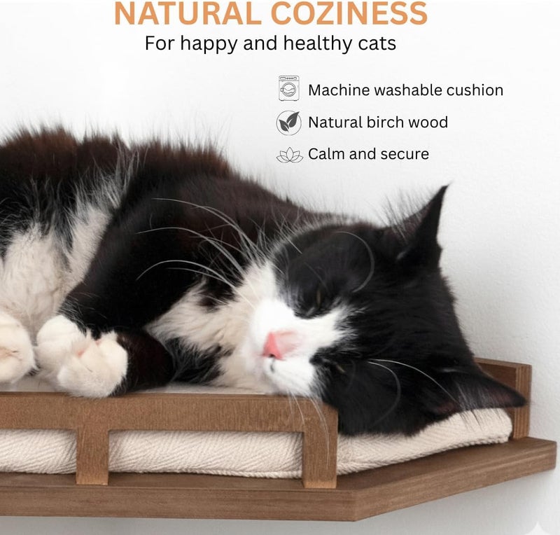 INICIO Cat Wall Shelves - Modern and Durable 3 Step Cat Furniture for Wall - Stylish Birch Floating Shelf for Cats up to 15lbs - Wooden Corner Shelves with Cushioned Perch - Brown - Image 4